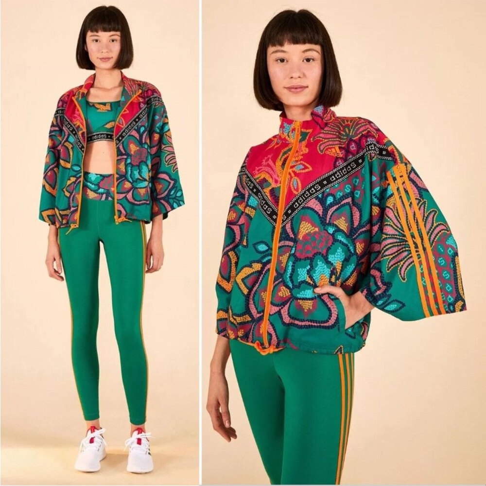 Adidas FarmR Multicolor Floral Mosaic Track Jacket - Teal, Pink, Yellow, Black